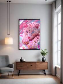 DIY 5D Volledige Diamant Schilderij Roze Luipaard, Geschikt Voor Beginners, Ontspannende En Vrijetijdsknutsels, Diamant Borduurset Met Gereedschap, Thuiskantoor Woonkamer Slaapkamer Keuken Decoratie
