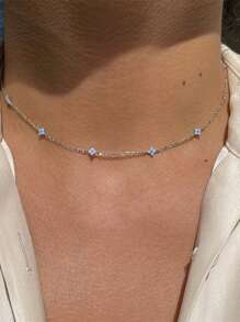 1pc Minimalist Four-Leaf Clover Zirconia Necklace, 925 Sterling Silver Women's Elegant Necklace, High-End Jewelry Gift, Party/Birthday/Date Night Essential - Four Leaf Clover Necklace - View 3