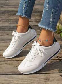 Zapatillas deportivas con cordones para mujer, de primavera y otoño, calzado casual y cómodo de color blanco