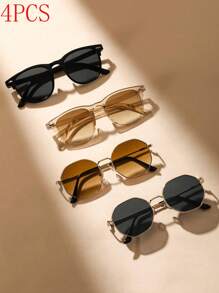 4/3/2 Pairs - 1 Pair/Women's Full-Frame Retro Rice Nail All-Match Fashion Glasses, Fashion Slim Ordinary Decorative Glasses, Retro Metal Polygon Fashion Decorative Glasses, Outdoor Casual Glasses, Game Photo Decorative Glasses (Glasses Case)