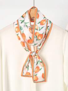 1pc Spring/Autumn Lemon Print Satin Scarf, Ribbon, Neck Wrap And Hair Band - Multicolor - View 7