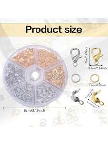 340pcs Accessories 6-Grid Box Assortment: Lobster Clasps, O-Rings, Cord Ends. DIY Jewelry Making Tool Set, Jewelry Making Kit, Versatile Beading Supplies