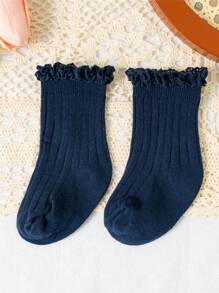 3 pares/lote Calcetines cortos con volantes para bebé, calcetines lindos y suaves para niñas pequeñas y niños, calcetines con encaje y flor para uniforme escolar de niños de 0 a 3 años, en colores morado, azul oscuro y azul agua