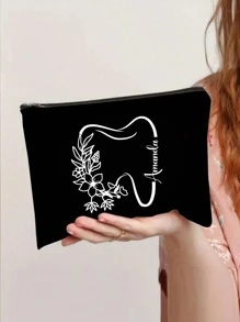 [Personalized Nurse Gift Bag] Custom Floral Teeth Nurse Makeup Bag, Custom Makeup Bag With Name, Future Nurse Gift, Nursing Student Graduation Gift, Personalized Teeth Doctor Gift Bags, Personalized Bag For Nurse Gift, Appreciation Gift - Multicolor - View 3