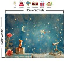 1 小狐狸星空聚光灯套装横幅，适用于室内外多功能摄影背景，非常适合生日、周年纪念日、家居装饰和派对，适用于摄影、客厅、卧室和办公室墙壁装饰