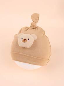 1pc Infant Baby Bear Ears No Brim Sleeping Cap With Tail, 3-15 Months