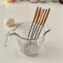 1pc/ Kitchen Wooden Handle Household Mixer Mini Manual Cake Creamer Cream Mixer Stick Stainless Steel Whisk - Multicolor - View 6