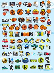 GrinLab 30pcs Assorted Ball Game Designed Shoe Charms, PVC Bubble Slippers & Sandals Decor, Wooden Clogs Ornaments, DIY Shoe Accessories, Birthday Gift, Party Favors (Random Style & Pattern)