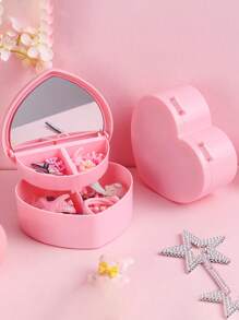 1 pièce Jolie boîte à bijoux avec miroir, boîte de rangement pour pinces à cheveux, boîte à bibelots en forme de cœur, cadeau d'anniversaire pour les filles, boîte à bijoux, support à bijoux, boîte à bijoux de bureau