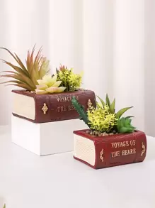 复古北欧风格多肉植物书本花盆，适合家庭、客厅、办公室装饰，送给爱书人的礼物 - 酒紅色 - 查看 2