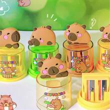 创意新品水豚双孔卷笔刀，设计适合青少年，便携式手动旋转卷笔刀，卡通可爱，批发