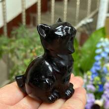 1pc Natural Black Obsidian Carved Cat, Quartz Crystal Sleeping Cat, Crystal Animal, Mineral Specimen, Home Decor, Crystal Healing, Crystal Gift, Size May Have 1-2mm Deviation - Black - View 14