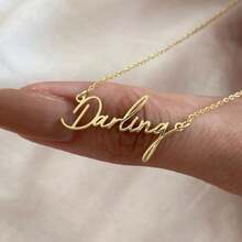 1pc Customized Name Women Necklace, Fashionable Stainless Steel Gold Nameplate Charm Chain Necklace, Personalized Jewelry Suitable For Birthday, Anniversary, Holiday Gifts For Friends, Lover, Family - Gold - View 5