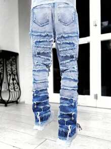 Jeans da uomo slim fit a gamba dritta, con effetto consumato