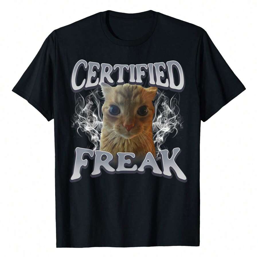 Cat Meme Certified Freak Eat Cement Cursed Cat Funny T-Shirt Plus-Size Women's T-Shirt, The Perfect Holiday Gift - màu đen - Xem 1
