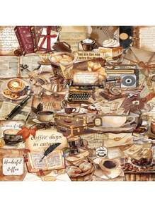 50PCS Art Illustration Popular Creative Cartoon Retro Coffee Decor Style Graffiti Stickers Personalized Fashion Creative DIY Beautifully Decorated Decal Cups, Helmets, Skateboard Popular Sticker Toys