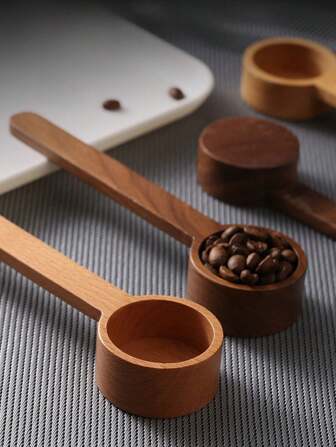 1 件装胡桃木咖啡量勺，白蜡木粉末量勺，带长柄和短柄，适合家庭使用的复古木勺