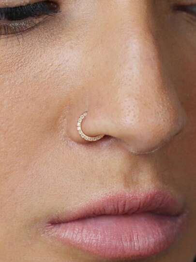 1pc Sterling Silver S925 Full Diamond Nose Ring, Small And Light Piercing Jewelry, Elegant And Simple, Nasal Septum Cartilage Spiral Ear Tragus, Gold And Silver, Suitable For Women's Daily Wear(Do Not Open It Forcefully)