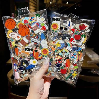 5/30pcs Assorted Metal Enamel Badge Brooch, Stylish And Unique Clothes/Bag Decoration Brooch, Suitable For Daily Wear, Ideal Gift For Friends, Random Style