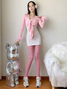 1pc New Vintage Sexy Stockings, Floral Jacquard White Pantyhose, Hollow Lace Net Stockings, Spring/Summer Tights