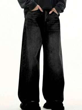 1 قطعة بنطال جينز رجالي بقصة فضفاضة بطراز Y2K، بنطال جينز قابل للتنفس مناسب للرياضة الشوارع، مناسب للمشي في المدينة والخروجات العائلية في جميع الفصول، بطراز جرانج