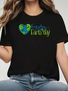 EARTH DAY EVERY  DAY Rainbow Make The Earth Green Again T-Shirt Print T-Shirt, Casual Crew Neck Short Sleeve Comfort Tee Top For Spring & Summer, Women's Clothing