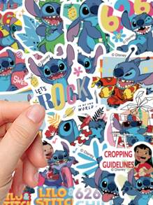 Disney 50 Piezas de Pegatinas oficialmente autorizadas de Disney del personaje Stitch para manualidades, álbumes de recortes, laptops, botellas de agua, computadoras, guitarras, impermeables y decorativas