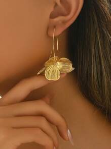1 对女士镂空 3D 花卉耳环，适合日常佩戴 - 金黃色 - 查看 2