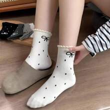 Polka Dot Lace Bow Spring New Japanese Popular Mid-Calf Women's Socks