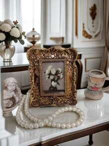 Retro European Resin Photo Frame, Rectangular Vertical Single Frame, Suitable For Indoor European Decoration, Elegant Desktop Display, Portable, Floor-Standing, No Electricity Required, Plastic Surface Gifts Birthday Graduation