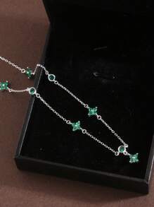 1pc 925 Sterling Silver Four-Leaf Clover Zirconia Pendant Necklace, Fashionable Delicate Collarbone Chain, Exquisite Gift For Women - Silver - View 6