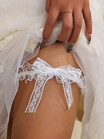 Elegant White Lace Bridal Thigh Belt With Lace Bow Decoration, Elegant Wedding Bridal Thigh Belt, Elegant Bridesmaid SuspenderSexy Lingerie Accessories,Halloween,Christmas,Valentine's Day,For Dates,Party,Date