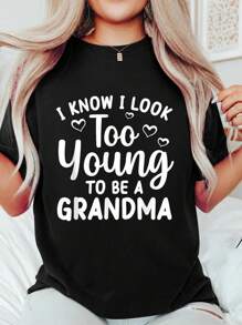 Funny Grandma To Be Art For Grandmother Grammy Women Grandma T-Shirt Print Round Neck Cotton T-Shirt, Summer Women's Tops, Gift