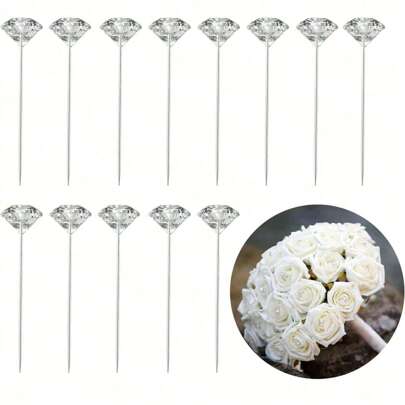 50/100pcs Rhinestone Brooch Pin For Bouquet, Crystal Flower Shape Pin Used In Diy Craft Wedding Bouquet, Bridesmaid Bouquet, Prom, Homecoming, Decoration(2.05/2.56in)