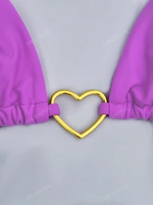 Conjunto de bikini de mujer 2024 con tela de nailon de color contrastante y diseño de corazón con cordones, traje de baño para playa, vacaciones y spa