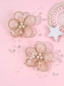 2个花朵发夹，优雅发饰，适合女孩和青少年，仿珍珠装饰，鳄鱼夹，仙女风时尚发夹，爪夹，学习用品 - 彩色 - 查看 16