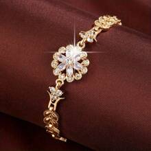 1pc Fashionable Floral Zirconia Stone Bracelet, Versatile Accessory For Daily Wear, Dates, Parties, Engagements