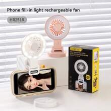 1pc Creative Clip-On Rechargeable Mini Fan With Lighting, Portable Handheld Fan With 3 Wind Speed Modes - Multicolor - View 6