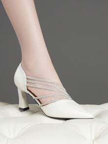 Women's Rhinestone Strap Hollow Out Fashion Comfortable Versatile High Heels - Beige - View 3