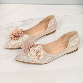 Flat Slip-On Pointed Toe Floral Summer Slip-On Shoes For Dresses