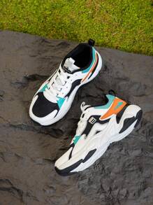 DINGZU 男士防滑透气正式户外系带低帮休闲运动鞋，男士简约真皮正装运动鞋，纯色春秋低帮鞋，网球鞋，橡胶鞋 - 水鴨藍 - 查看 3