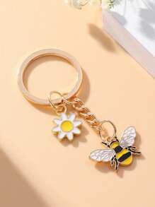 1 件创意可爱雏菊和蜜蜂装饰钥匙扣，适合男女朋友生日礼物