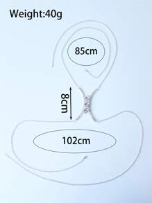 闪亮方形水钻胸链首饰，性感夜店奢华身体项链配饰，适合女士 - 銀色 - 查看 3