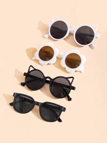 4pcs New Fashion Kids Glasses Set - Cute Small White Flower Glasses, White Kitten Ear Style Glasses, Fresh Daisy Children Glasses, Pink Heart Design Glasses