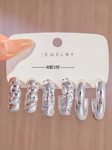 Bộ 3-9 Cặp Hoa Tai Hình Chữ C & Giọt Nước Thời Trang Phóng Đại Của Châu Âu & Hoa Kỳ ABS Màu Bạc - bạc - Xem 6