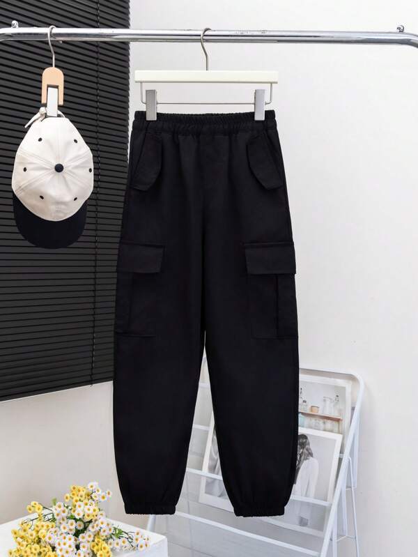 Pantaloni cargo con tasche multiple, stile loose e casual, con fondo gamba con risvolto, per ragazze di età compresa tra 5 e 16 anni, per primavera/autunno
