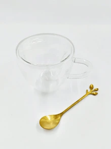 1件180毫升创意双层心形玻璃杯带手柄保温水杯心形玻璃咖啡杯。（不含勺子，可单独购买）双层玻璃杯咖啡杯保温杯心形内层设计教师节礼物玻璃杯。