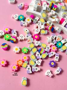 100 piezas Cuentas de arcilla suave con diseños de conejos, huevos de Pascua y flores para hacer pulseras y collares DIY - Multicolor - Ver 3