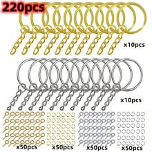 220pcs/Set 3 Colors DIY Metal Keychains With Split Ring Link Silver Gold Color Pendants Holder Rings DIY Key Chains Jewelry Making ,A Set For Making Mobile Phone Chains