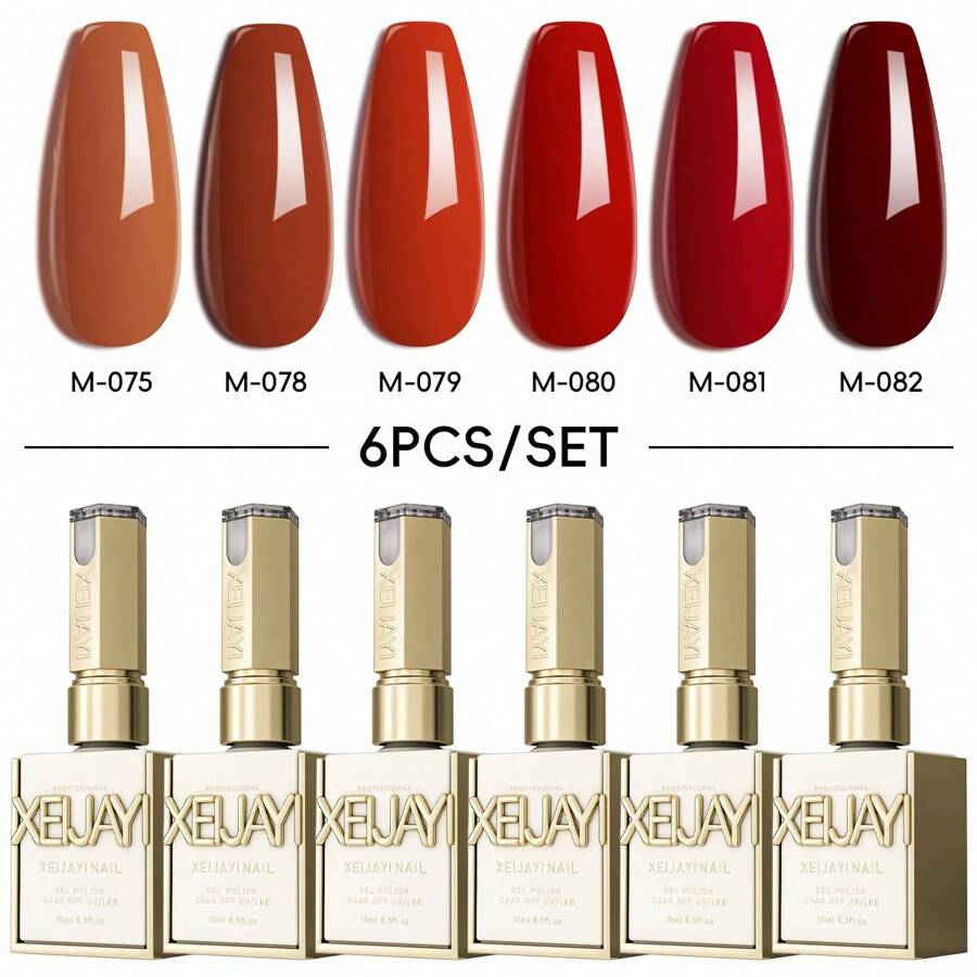 XEIJAYI XEJAYI 6-Color Red Gel Nail Polish Set, UV LED Soaking Nail Gel, Semi-Permanent, DIY Salon Quality Nail Art Gel For Spring And Summer - Nhiều màu - Xem 1